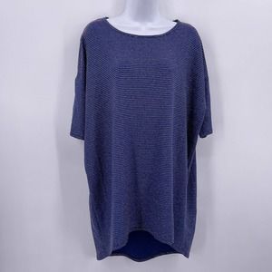 Blue Short Sleeve Tunic LuLaRoe Sz L Shirt Metallic Glitter Stripes Red Silver